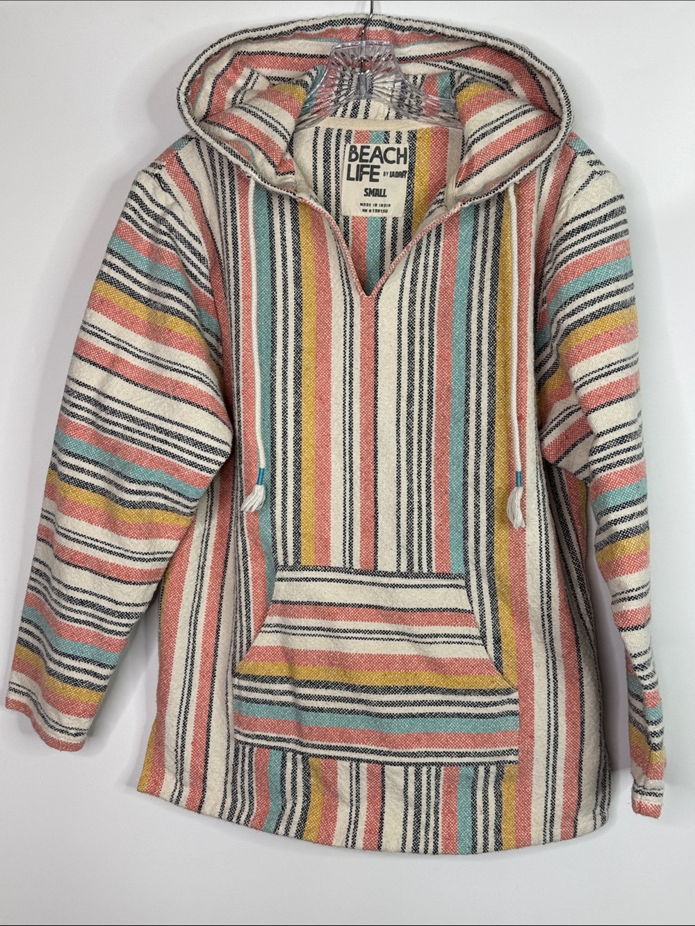 Beach Life La Drift Baha Striped Pullover Hooded Sweatshirt Size Small
